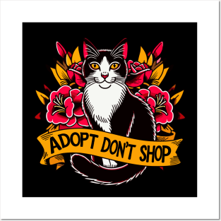 Adopt Don’t Shop Traditional Flash Tattoo Cat Posters and Art